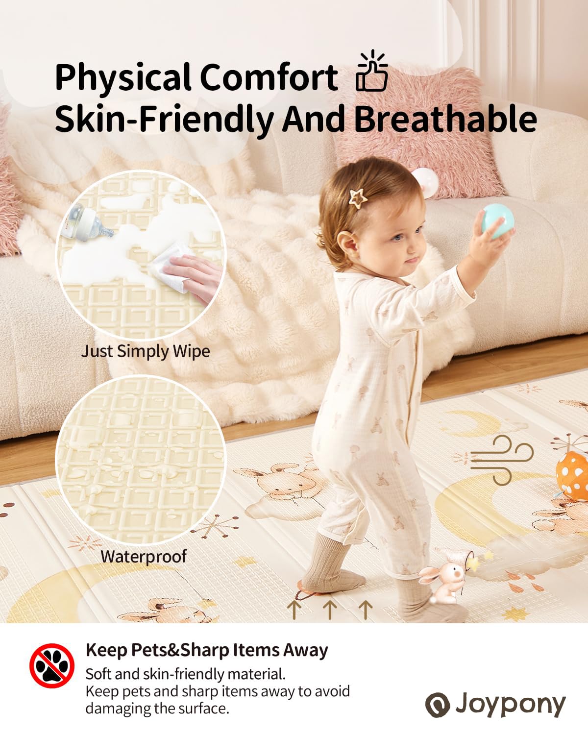 Joypony Baby Play Mat 71X59 Inches, Foldable Play Mats For Babies And Toddlers, Waterproof & Anti-Slip Portable Baby Floor Mat F