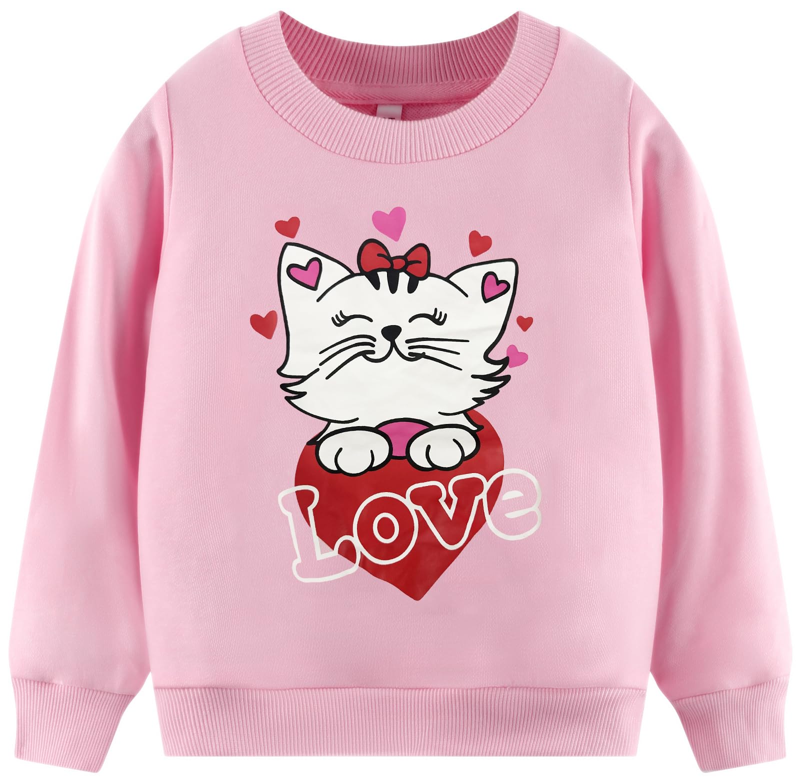 Akyzic Cat Sweatshirt For Girls Long Sleeve Crewneck Heart Print Shirt Toddler Valentines Day Outfit Love Tops Kids Heart Sweate