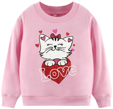 Akyzic Cat Sweatshirt For Girls Long Sleeve Crewneck Heart Print Shirt Toddler Valentines Day Outfit Love Tops Kids Heart Sweate