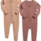 Vaenait Baby Toddler Boys Girls Solid Footie Pajama 2 Sets Cozy Modal Milkorange+Cocoa 12M