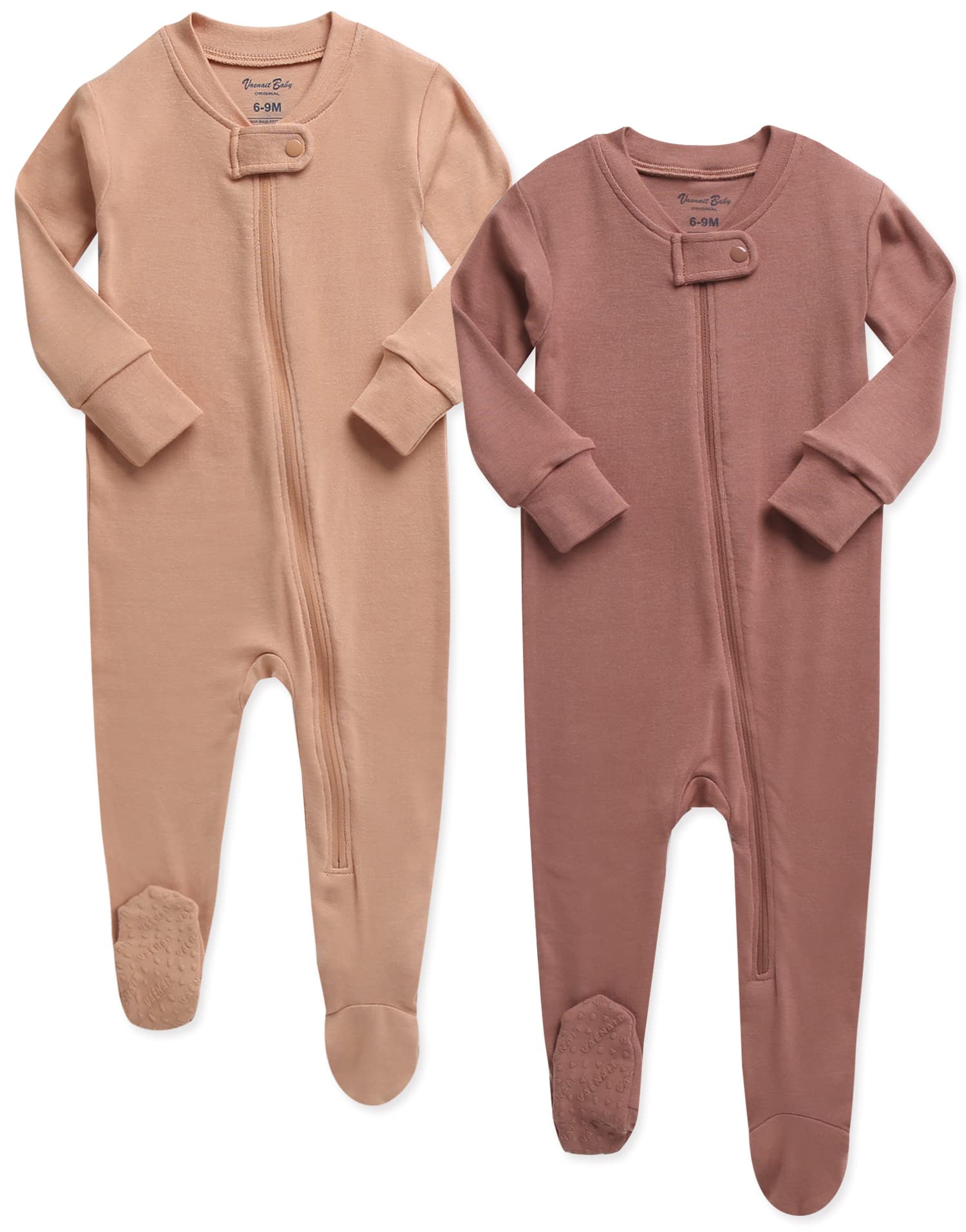 Vaenait Baby Toddler Boys Girls Solid Footie Pajama 2 Sets Cozy Modal Milkorange+Cocoa 12M