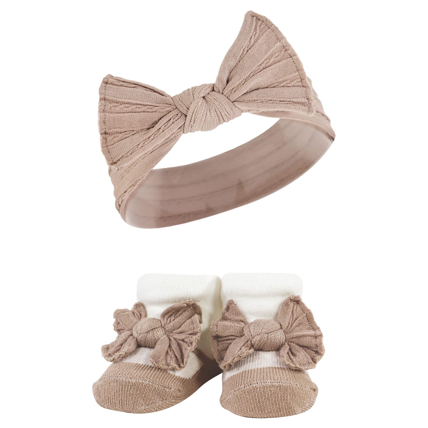 Hudson Baby Baby Girls' Headband And Socks Giftset, Pink Taupe, One Size