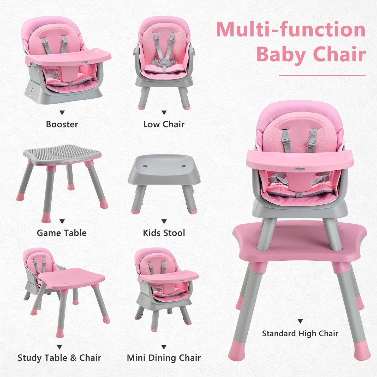 Infans 7 In 1 Baby High Chair, Convertible Highchair For Babies And Toddlers, Infant Dining Booster Seat, Building Block Table,