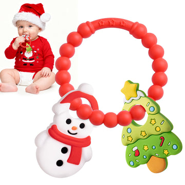Christmas Baby Teething Toys, Snowman & Tree Textured Silicone Teether for 3-6 6-12 Months BPA-Free Teether Toys, Baby Stocking 