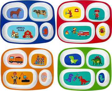 4E'S Novelty Set Of 4 Melamine Dinner Plates For Kids Boys - Divided Plates For Picky Eater, Bpa Free, Toddler Eating Essentials