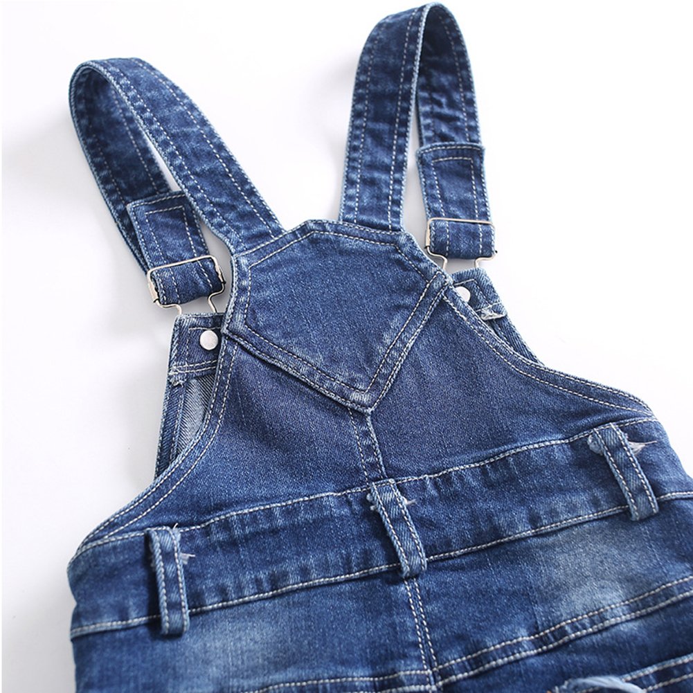 Kidscool Space Baby Little Child Cute Ripped Adjustable Straps Jean Overalls,Blue,2-3 Years