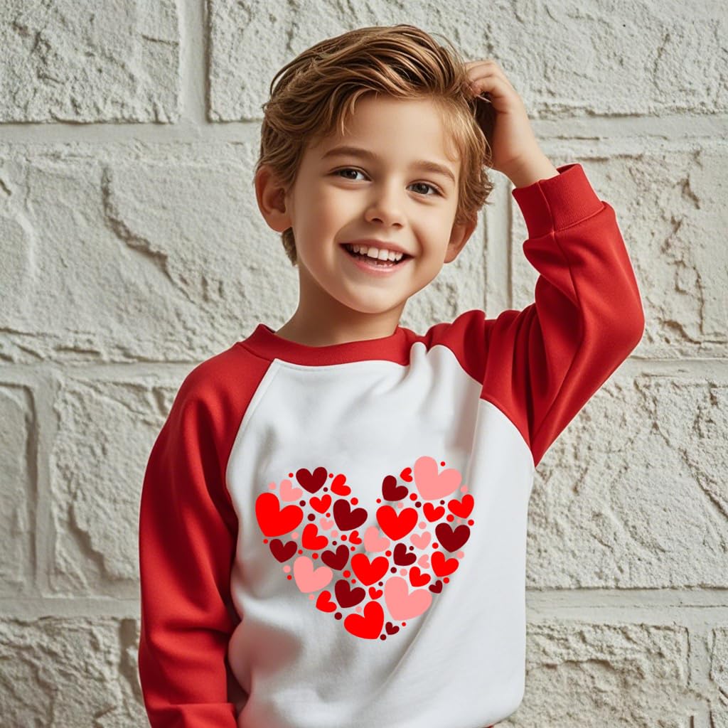 Xfsjgna Valentines Day Sweatshirts Kids 7T Boys Girls Valentine'S Love Heart Graphic Raglan Shirt Toddler Long Sleeve Tops Red