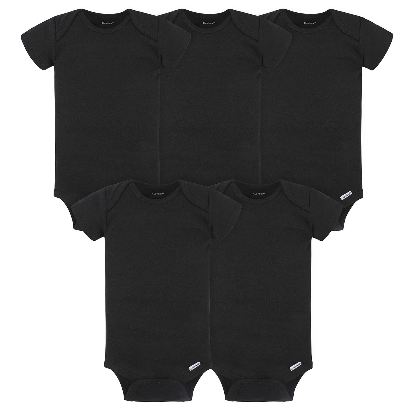 Gerber Baby 5-Pack Solid Onesies Bodysuits, Black, 0-3 Months