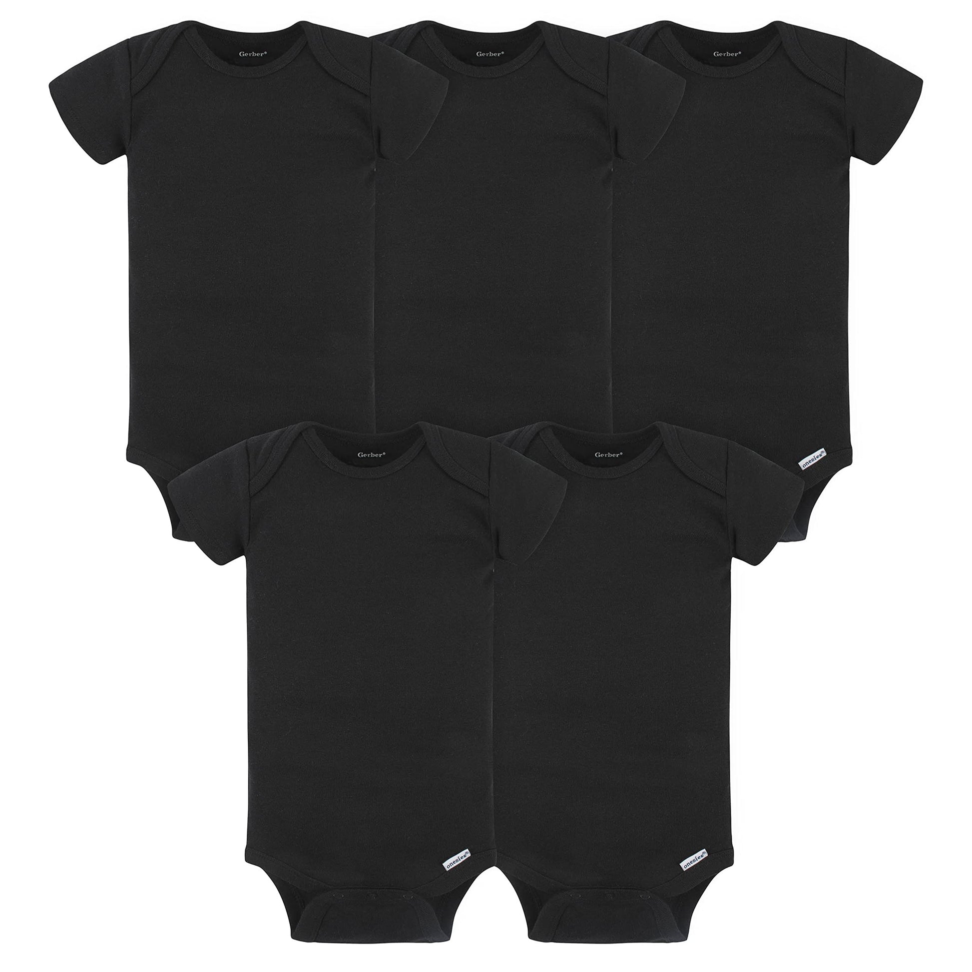 Gerber Baby 5-Pack Solid Onesies Bodysuits, Black, 0-3 Months