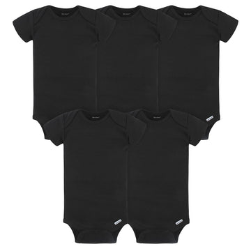 Gerber Baby 5-Pack Solid Onesies Bodysuits, Black, 3-6 Months