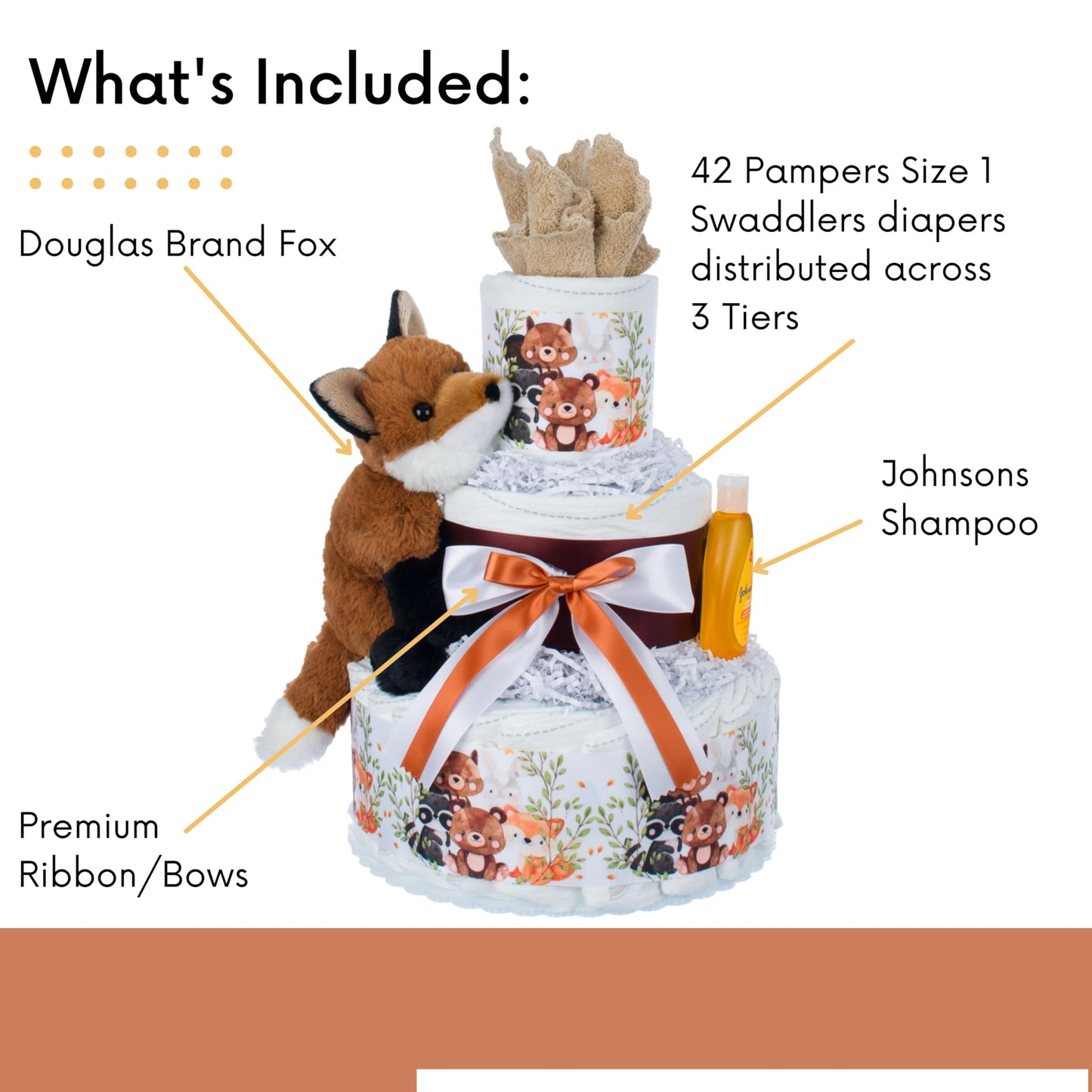 Lil' Baby Cakes Fox Diaper Cake - Adorable Fox-Themed Baby Boy Gift With Size 1 Diapers - Perfect For Baby Showers With Fox Plus