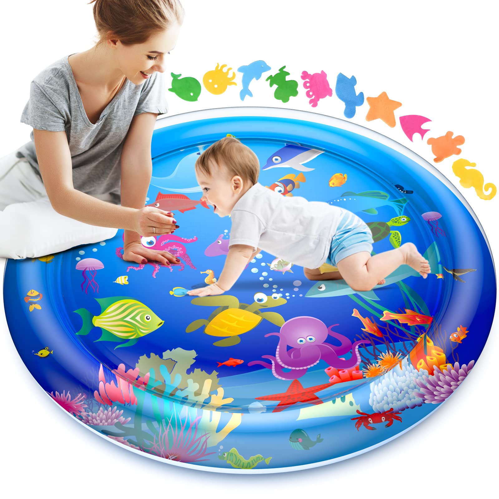 Faburo 40''X40'' Tummy Time Water Mat, Xl Water Mat For Babies Inflatable Activity Center For 3 6 9 12 Months Infants Baby Toys