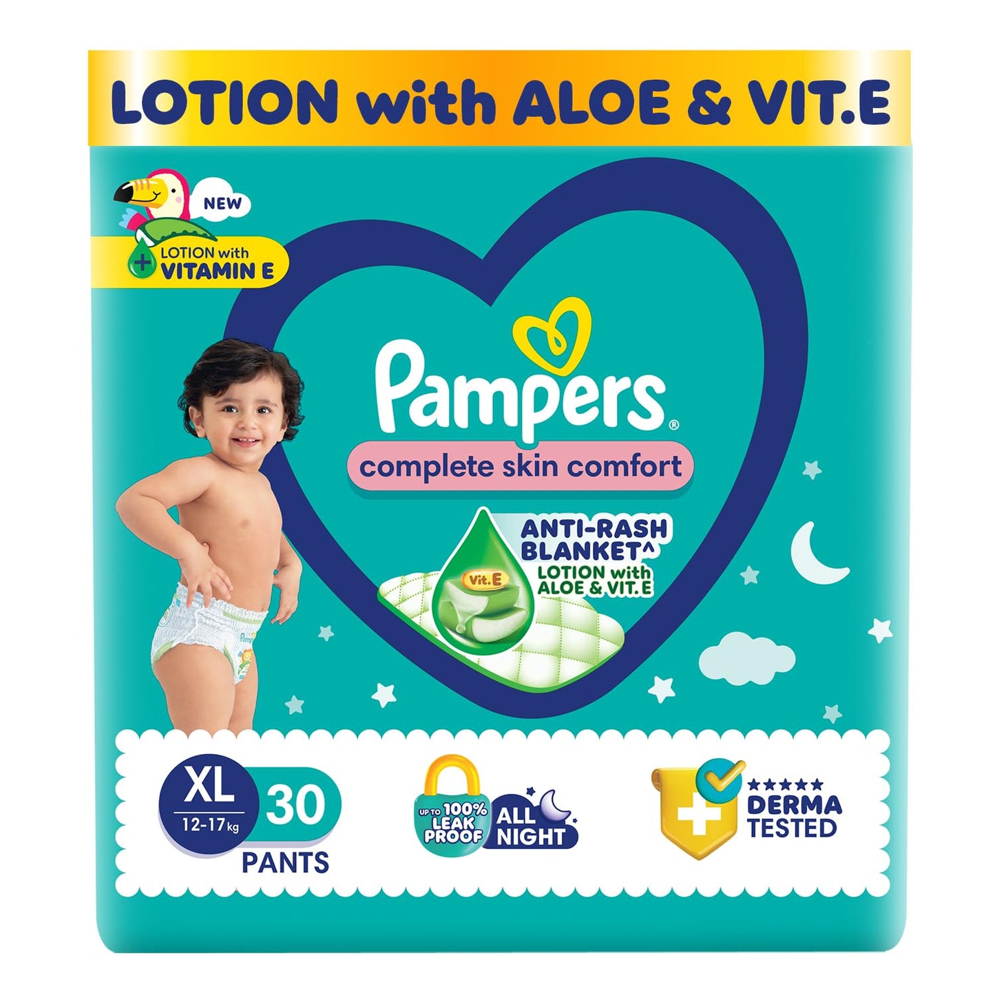 Pampers Complete Skin Comfort Pants, AntiRash Blanket, Lotion With Vitamin E & Aloe Vera, Extra Large Size Baby Diapers, (1217