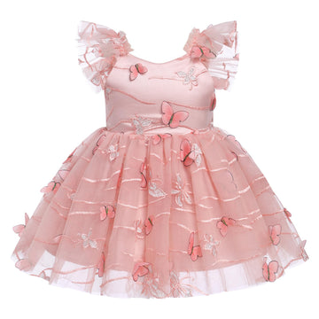 Idopip Baby Girls Floral Butterfly Tutu Dress Summer Sleeveless Backless Princess Birthday Party Dresses Toddler Girl First Comm