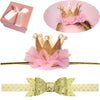 Elesa Miracle Baby Hair Accessories Baby Girl'S Gift Box With Shiny Bow Crown Tiara Headband (2Pc- Gold)
