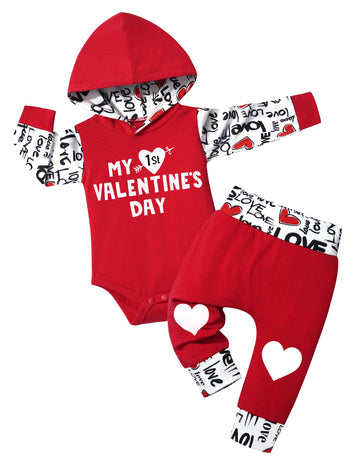 Baby Boy Valentines Day Outfit 0-3 Months My First Valentines Day Baby Boy Outfit Red Hoodie Love Pants Baby Valentines Day Gift