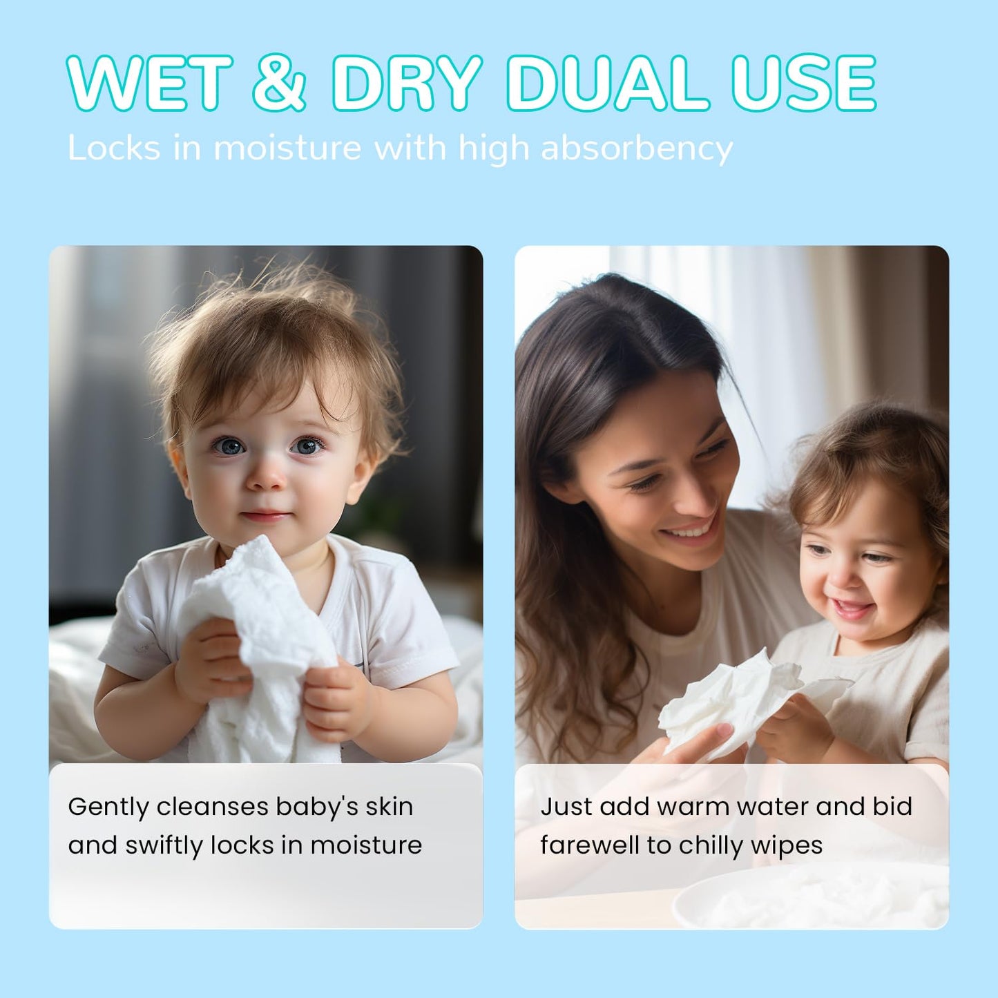 Dry Wipes - Happy Bum Dry Baby Wipes, 100% Cotton Large Baby Wipes, Unscented Cotton Tissues For Sensitive Skin, 600 Count, Baby