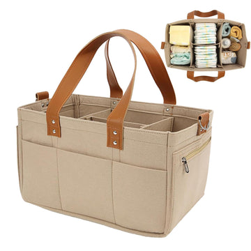 Arrovarp 38x23x18cm Large Capacity Baby Travel Storage Bag, Nappy Caddy Organiser, Felt Diaper Caddy, Portable Changing Table Or