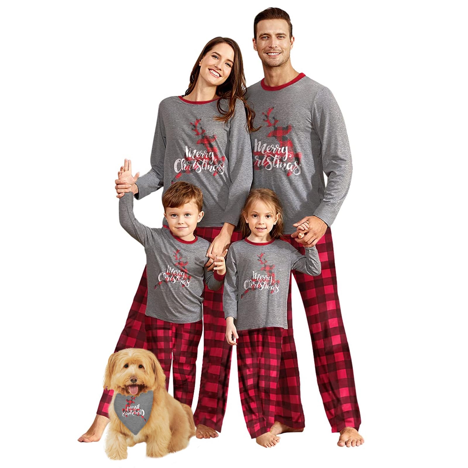 Iffei Matching Family Pajamas Sets Christmas Pj 'S Sleepwear Merry Christmas Reindeer With Plaid Bottom With Pocket 2 Years
