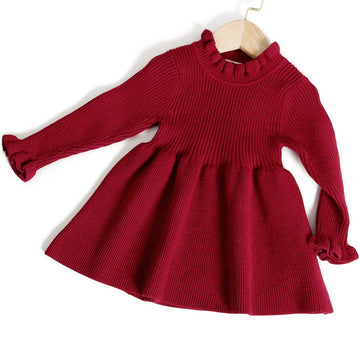 Simplee Kids Little Girls' Long Sleeve Girl Dresses And Rompers Ribbed Knit Sweater Dress Red For 5T