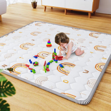 Boho Rainbow Baby Play Mat 50 X 50 Playpen Mat Thicken One-Piece Baby Crawling Mat Non-Slip Cushioned Baby Floor Mat Activity Pl