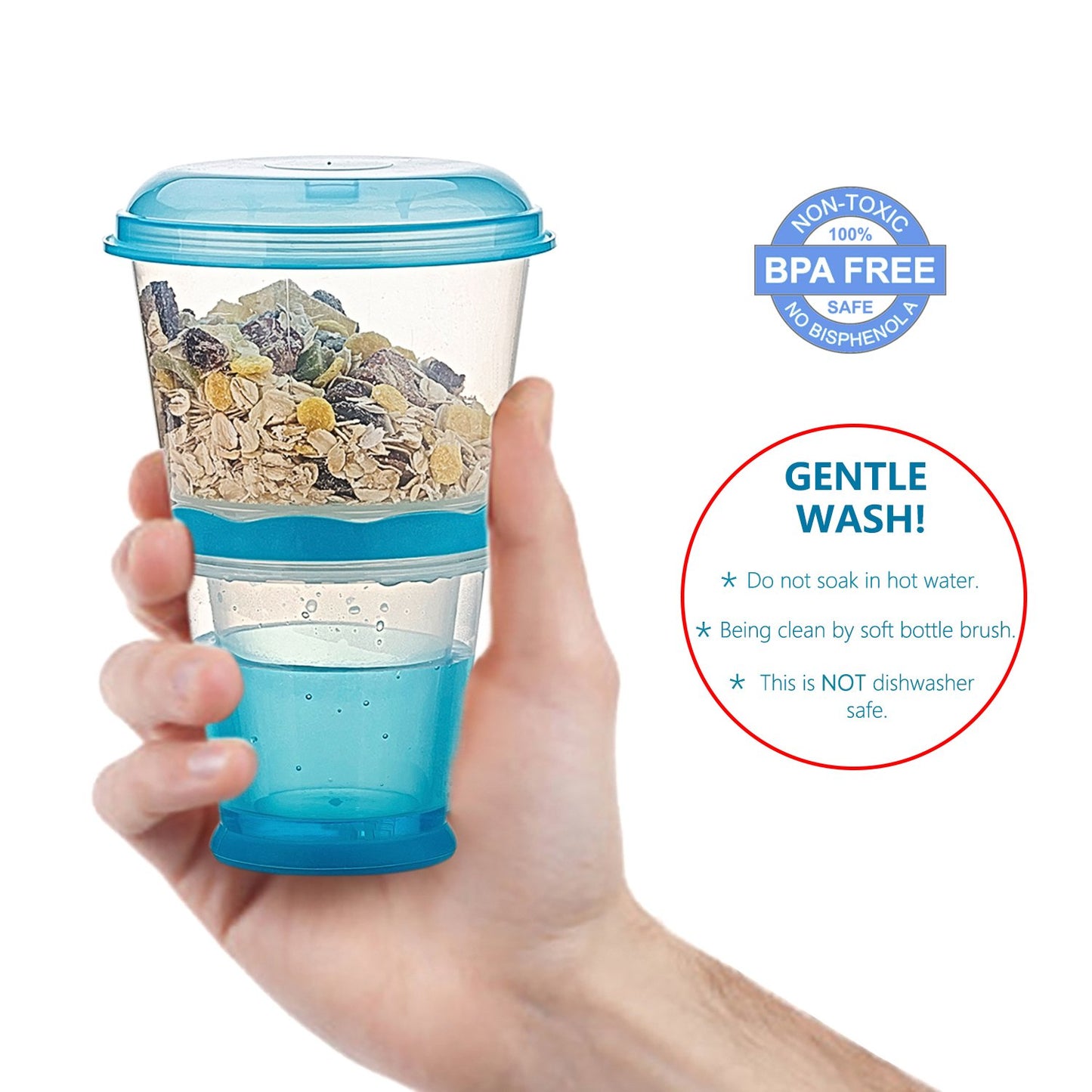 Inogih Cereal On The Go Cups Breakfast-Portable Drink-Cup Cereal To-Go Container-Cup With Spoon (Blue)
