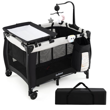 INFANS 3 in 1 Pack and Play, Portable Travel Baby Crib Bassinet with Detachable Mattress, Newborn Changing Table, Foldable Playp