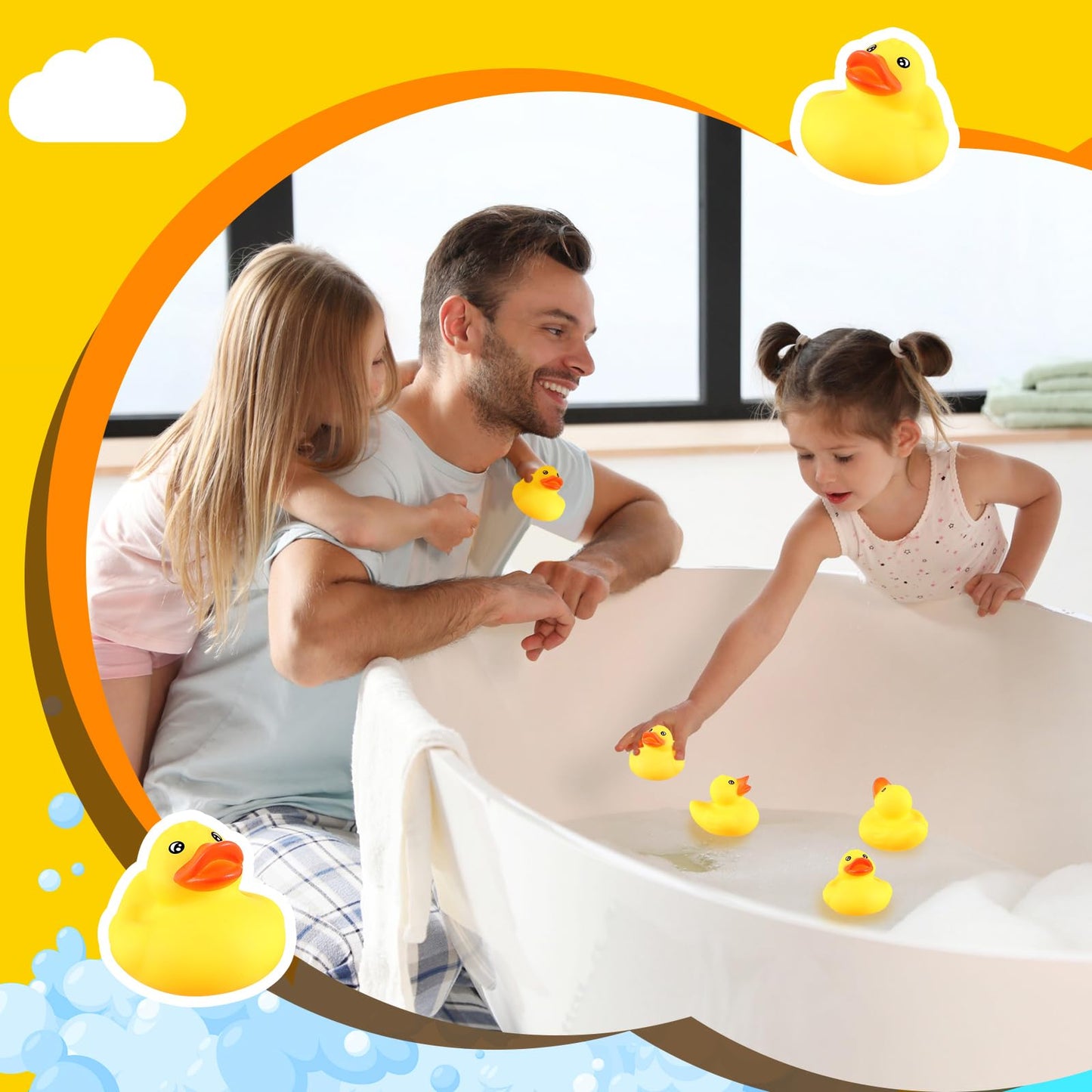 Lenwen 50 Pcs 2.2 Inch Waterproof No Hole Rubber Ducks Bath Toy with Sealed Plug Without Hole Bathtub Floating Bath Toy for Birt