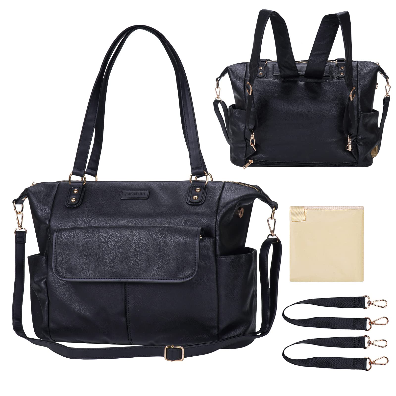 Johomviin Diaper Bag Tote Fashion Leather Diaper Bag Backpack With 13 Pockets For Mom Dad, Large Travel Baby Bag Purse For Boys