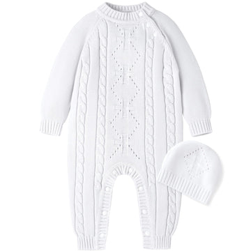 Booulfi Baptism Christening Outfits For Boys Baby Boy Rompers 0-3 Months Newborn Baby Sweater White Long Sleeve Onesies Fall Win