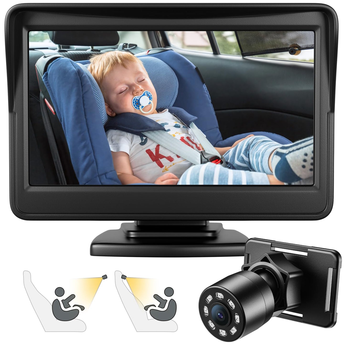 Baby Mirror For Car, Back Seat Baby Car Camera With Night Vision, View Infant In Rear Facing Seat With 4.3-Inch Hd Display, Obse