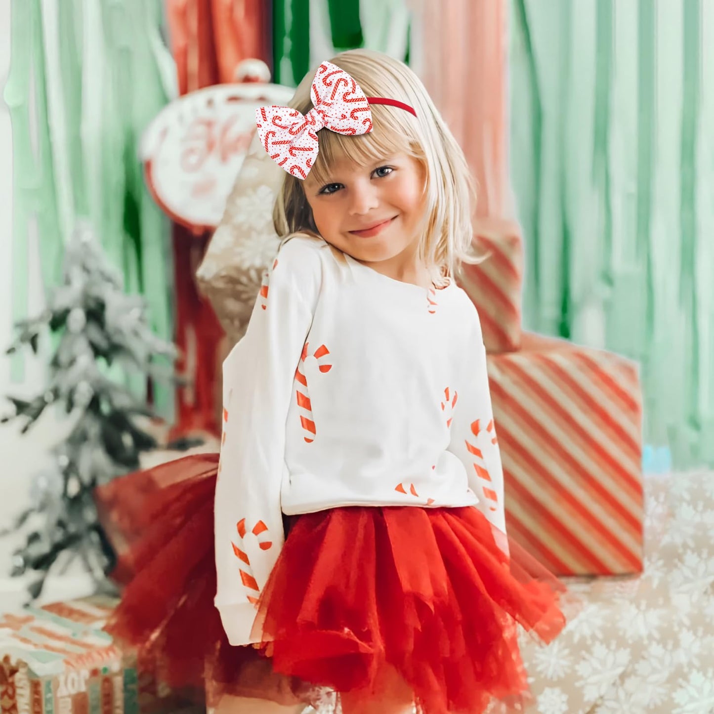 Lanmerry Christmas Baby Girl Bows Headbands Xmas Tree Headbands Candy Cane Hair Bow Elastic Nylon Hairbands Hair Accessories New