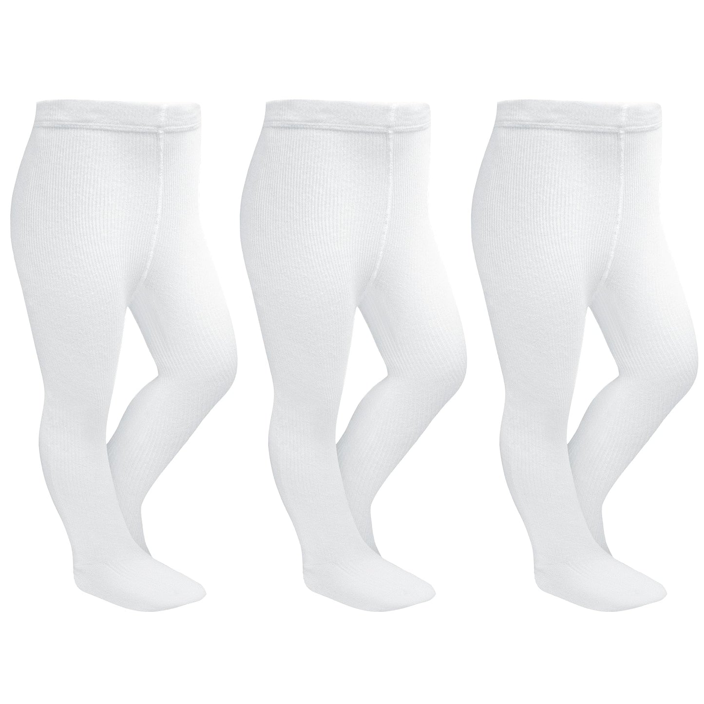 Stelle Toddler Girls Tights Baby Seamless Knit Thick Cotton Leggings Pantyhose(Infants/Kids/Childern)(3-Pack-White,3Xs)