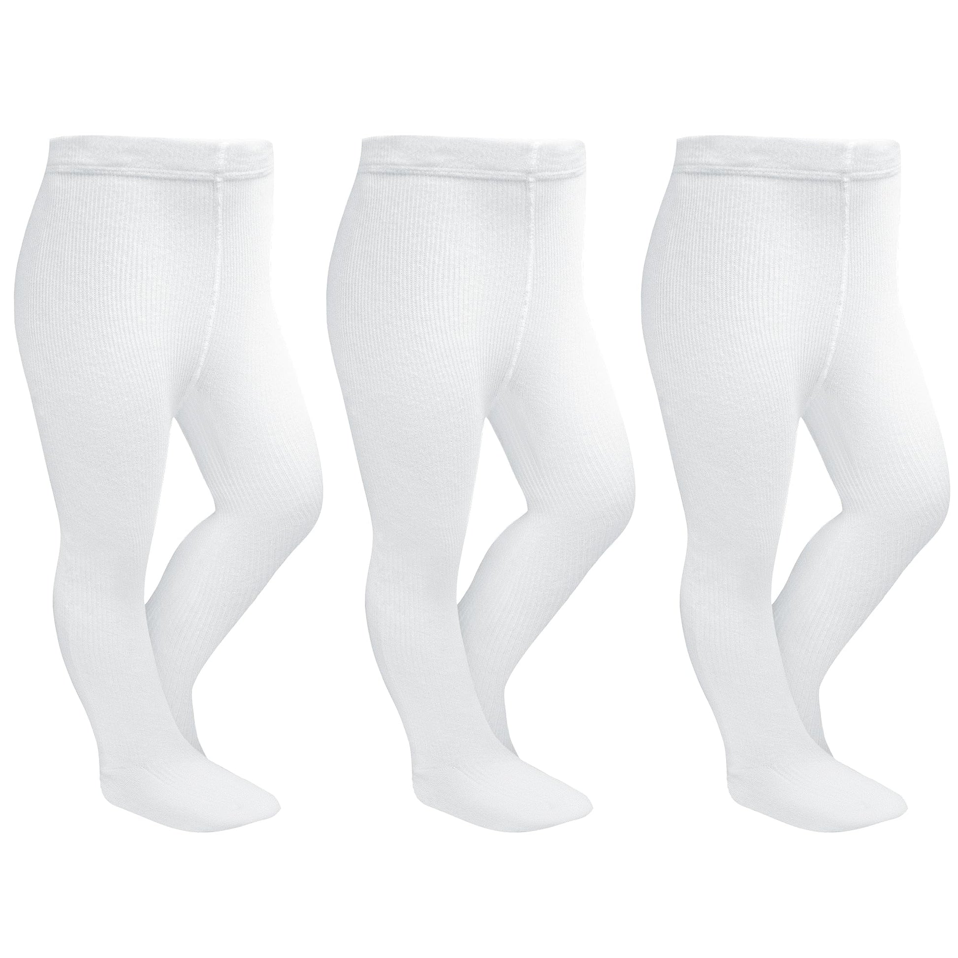 Stelle Toddler Girls Tights Baby Seamless Knit Thick Cotton Leggings Pantyhose(Infants/Kids/Childern)(3-Pack-White,3Xs)
