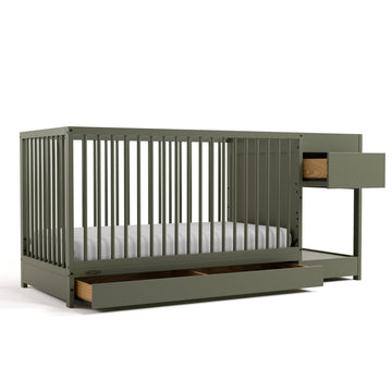 Graco Teddi 5-in-1 Convertible Crib & Changer with Drawer (Olive) - GREENGUARD Gold Certified Baby Crib Crafted from Wood, Conve