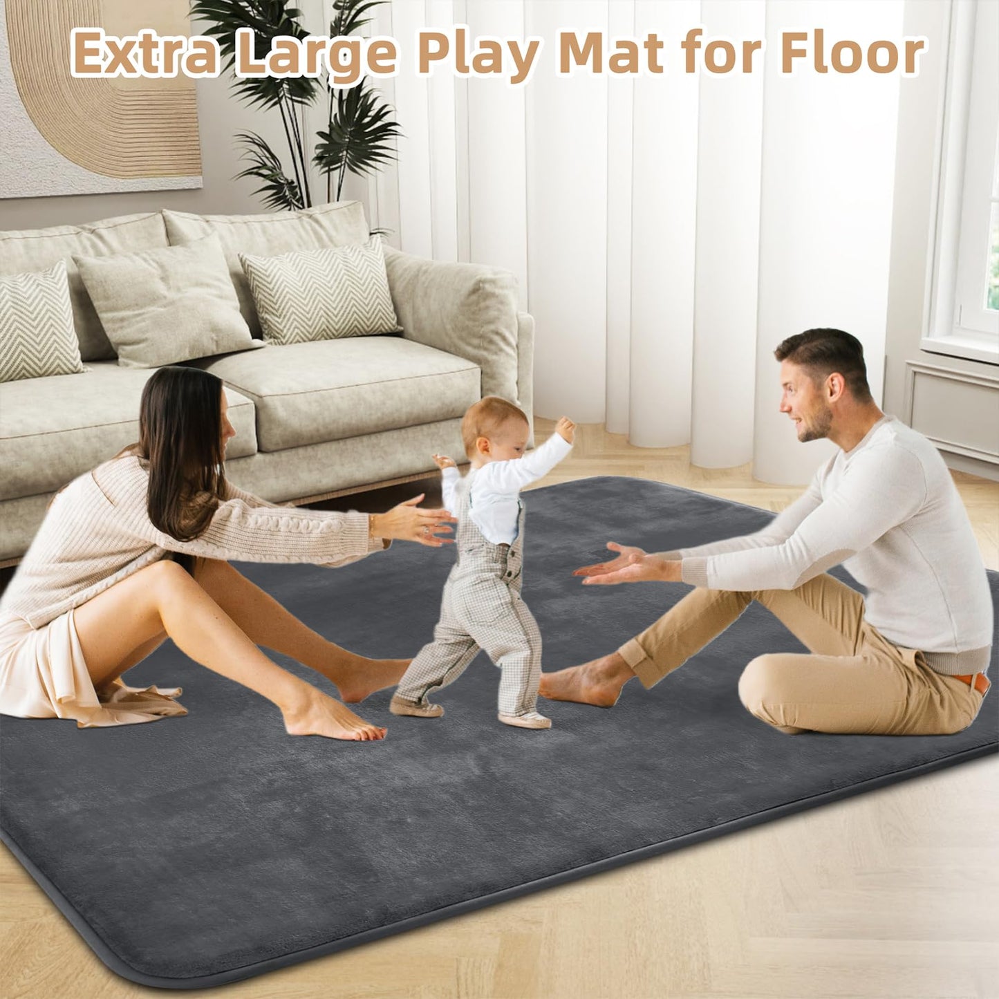 Separo Thick Baby Play Mat For Floor,Padded Foam 59X39 Nursery Rug,Ultra Soft Support & Plush Feel Tummy Time Mat,Non Slip For T