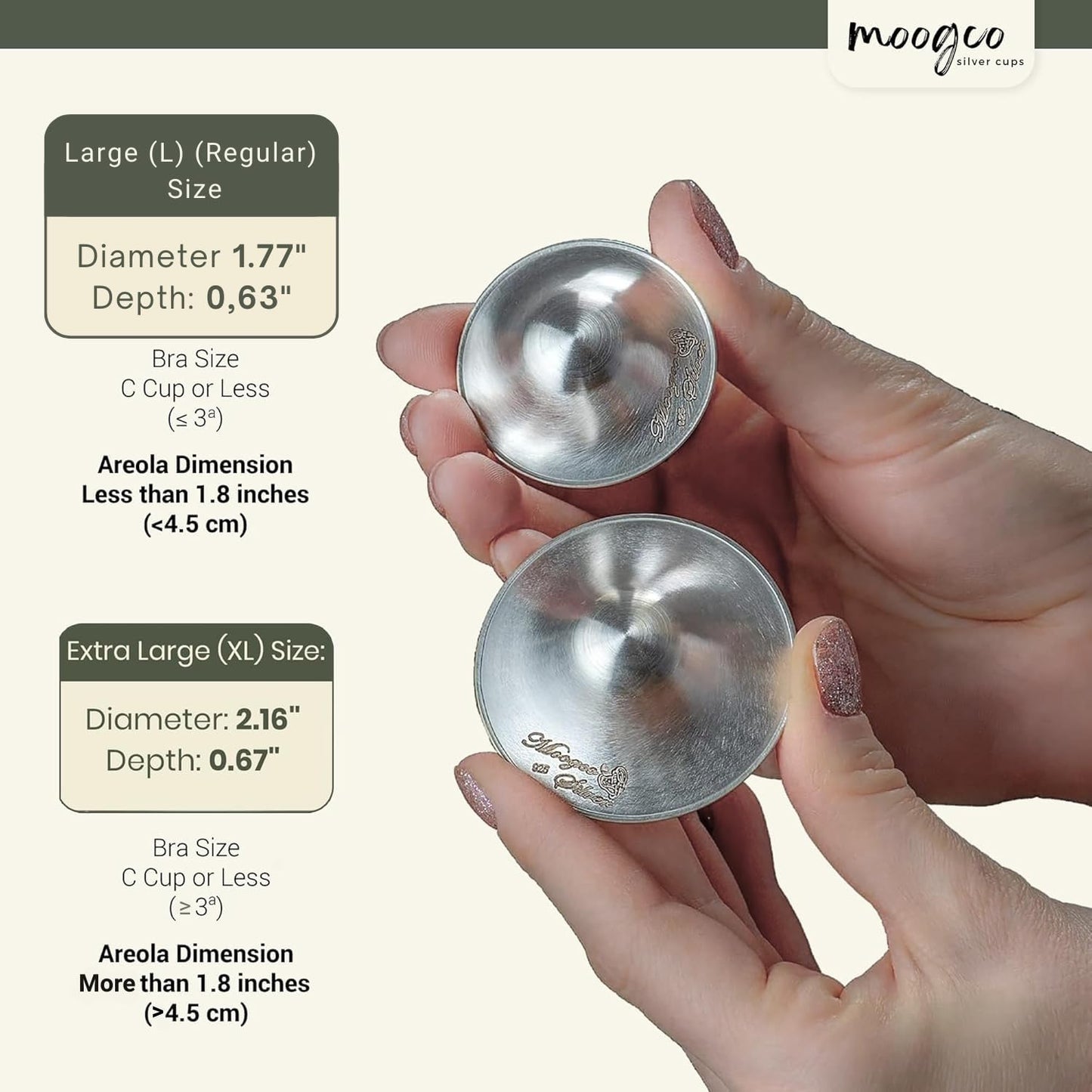 Moogco 999K - The Original Silver Nursing Cups - 999K Silver Cups - Nipple Shields For Nursing Newborn - Newborn Essentials Must
