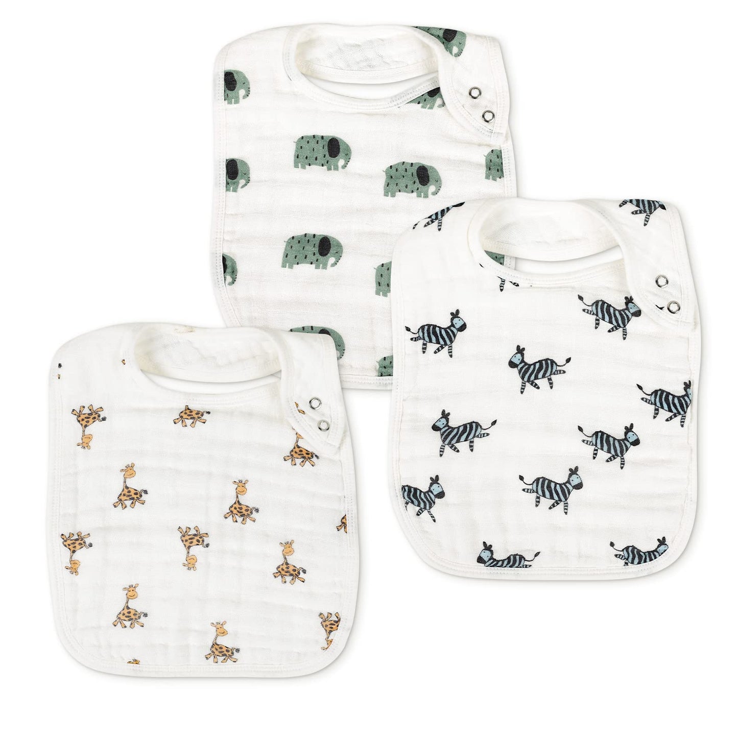 Snap Muslin Bibs For Boys & Girls, 3-Pack Baby Bibs For Infants, Newborns And Toddlers, 100% Cotton Muslin Absorbent & Soft Laye