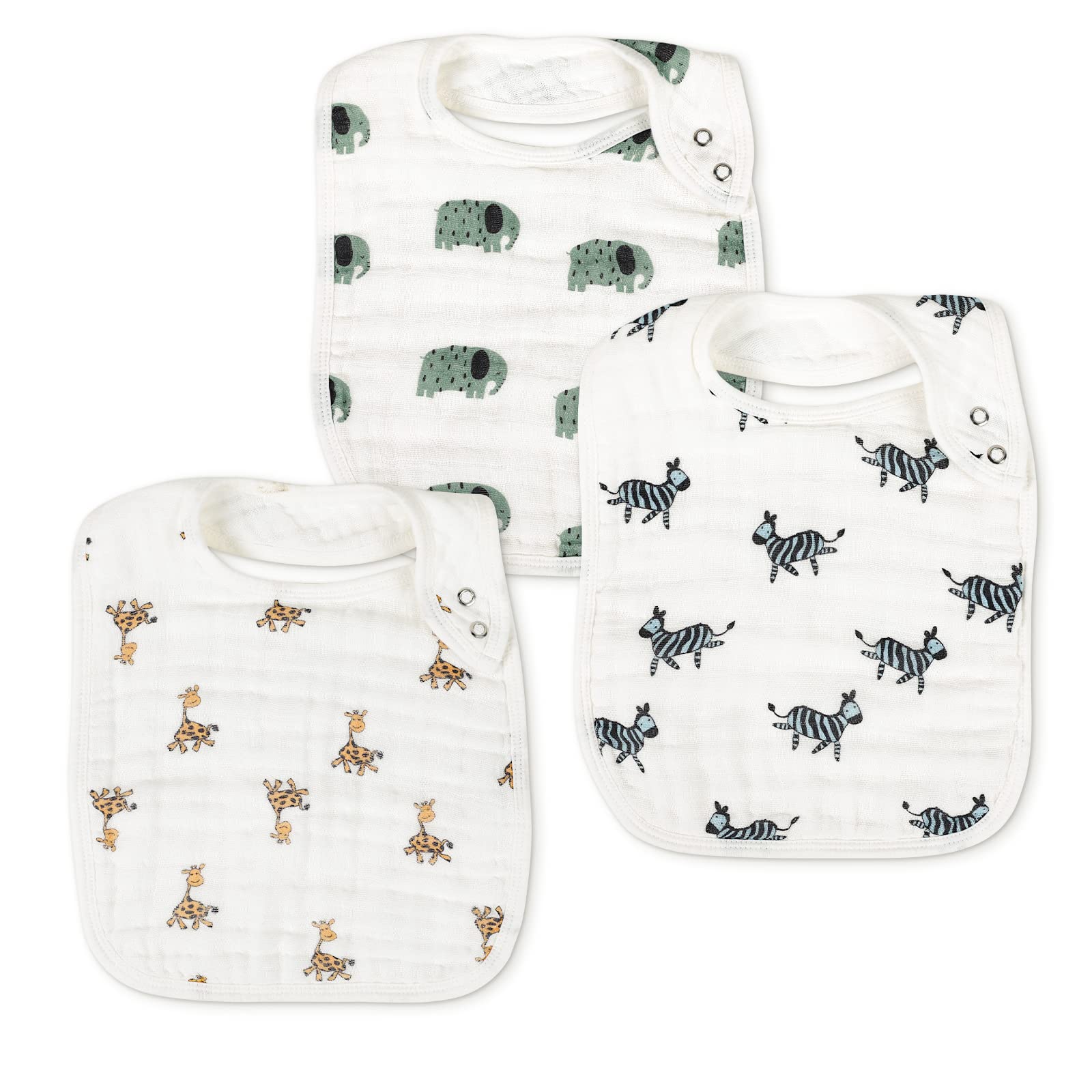 Snap Muslin Bibs For Boys & Girls, 3-Pack Baby Bibs For Infants, Newborns And Toddlers, 100% Cotton Muslin Absorbent & Soft Laye