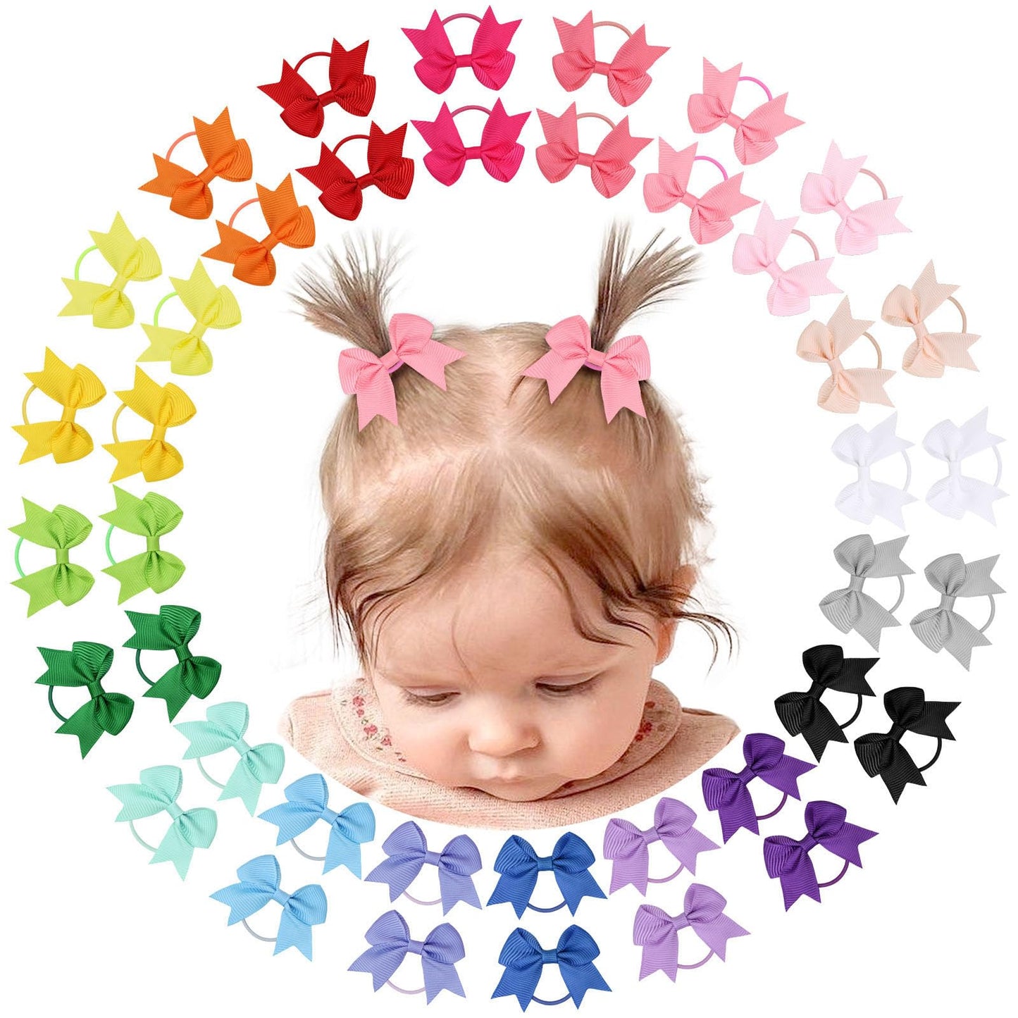 Oaoleer 40Pcs 2 Inches Baby Hair Ties, Toddler Hair Ties With Bows, Elastic Ponytail Holders Mini Small For Baby Girls Infants