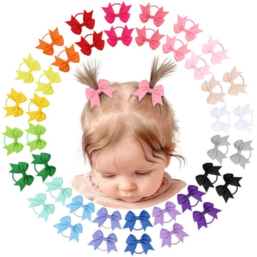 Oaoleer 40Pcs 2 Inches Baby Hair Ties, Toddler Hair Ties With Bows, Elastic Ponytail Holders Mini Small For Baby Girls Infants