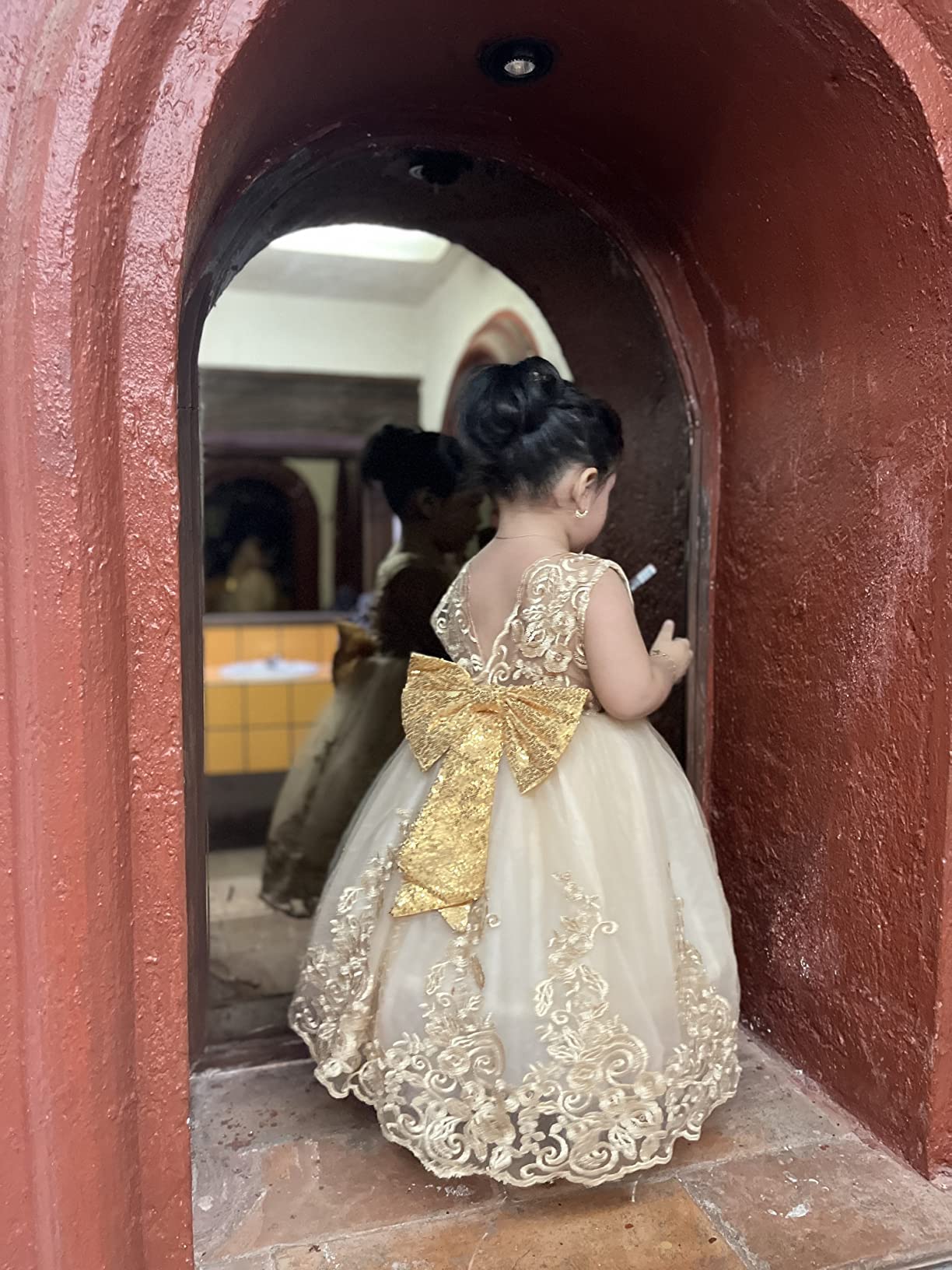 Formal Prom Pageant Wedding Girls Dresses A-Line Knee Length Tutu Ruffle Dress Princess Party Infant Baby Dress 6M Gold B 70