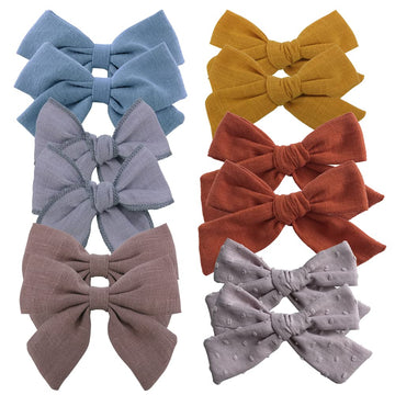 12 PCS Linen Bow Hair Clips for Baby Girls Hair Bows Alligator Clips Accessories Infants Toddler Kids Hairgrips (Assorted D)