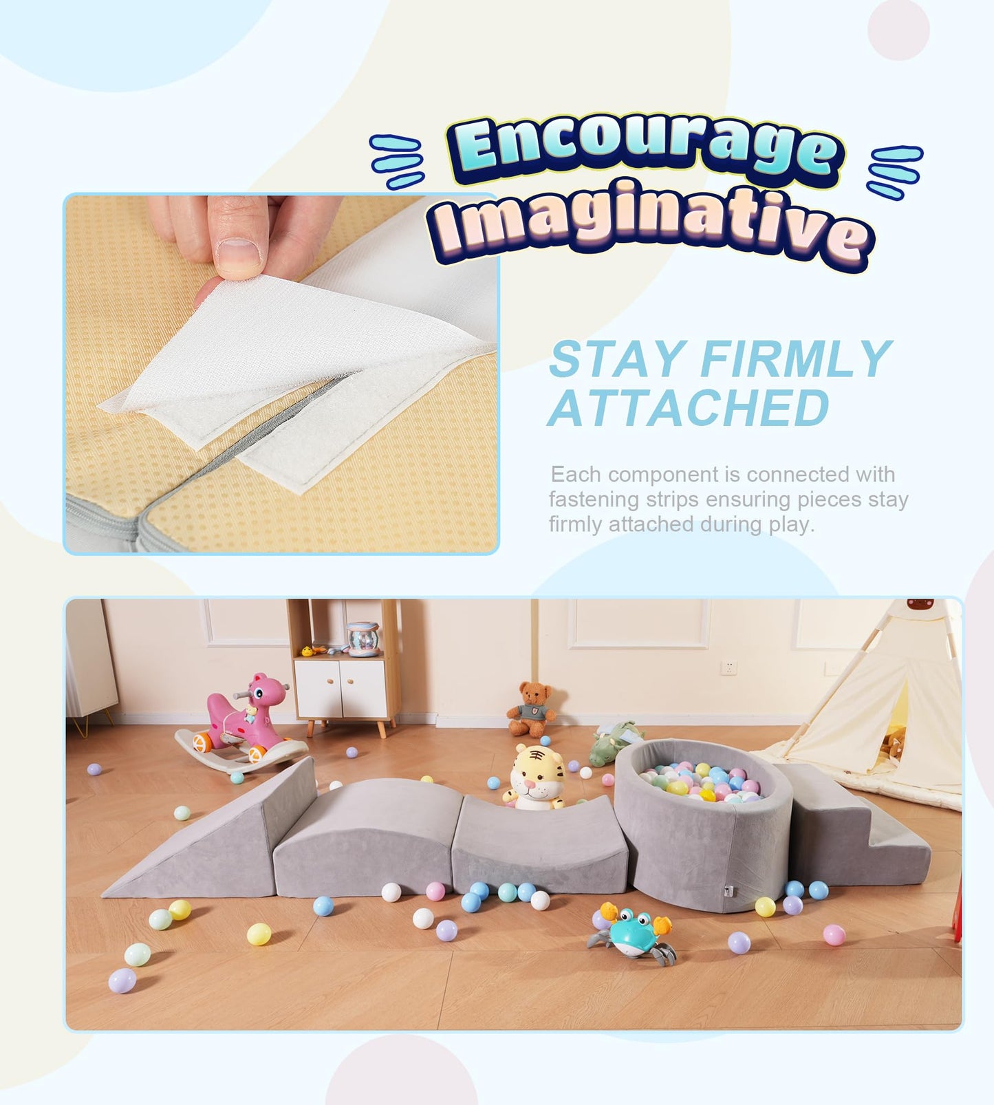 Elftopia Foam Climbing Blocks With Ball Pit Designed For Toddlers Aged 1-3 -Great For Indoor Crawling, Inside Foam Playground Se