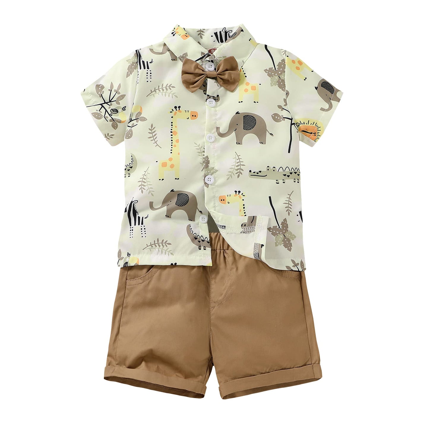 Jeelligular Toddler Baby Boy Summer Clothes Short Sleeve Button Down Shirt Shorts Set Gentlemen Casual Outfits 1-6 Years (Animal