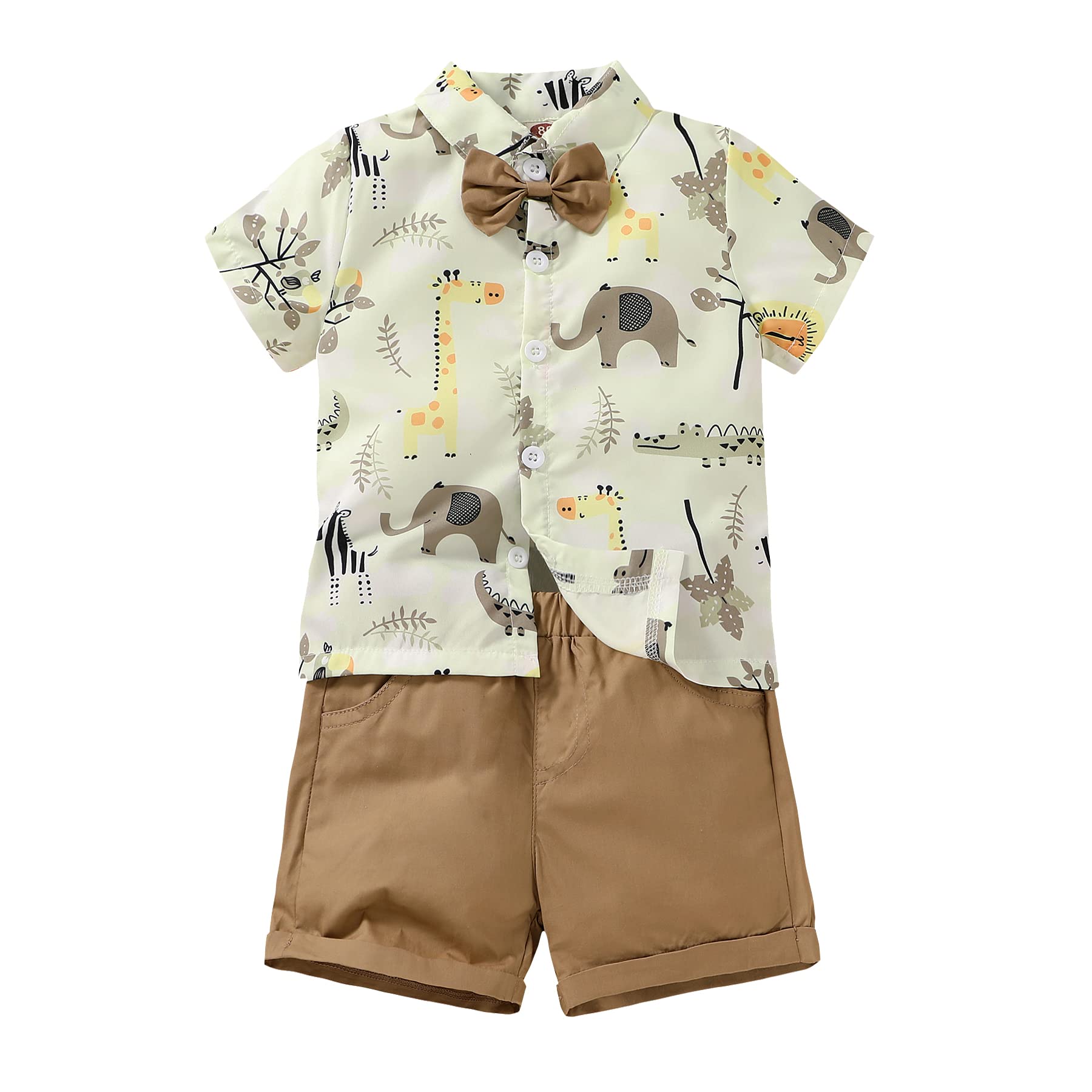Jeelligular Toddler Baby Boy Summer Clothes Short Sleeve Button Down Shirt Shorts Set Gentlemen Casual Outfits 1-6 Years (Animal