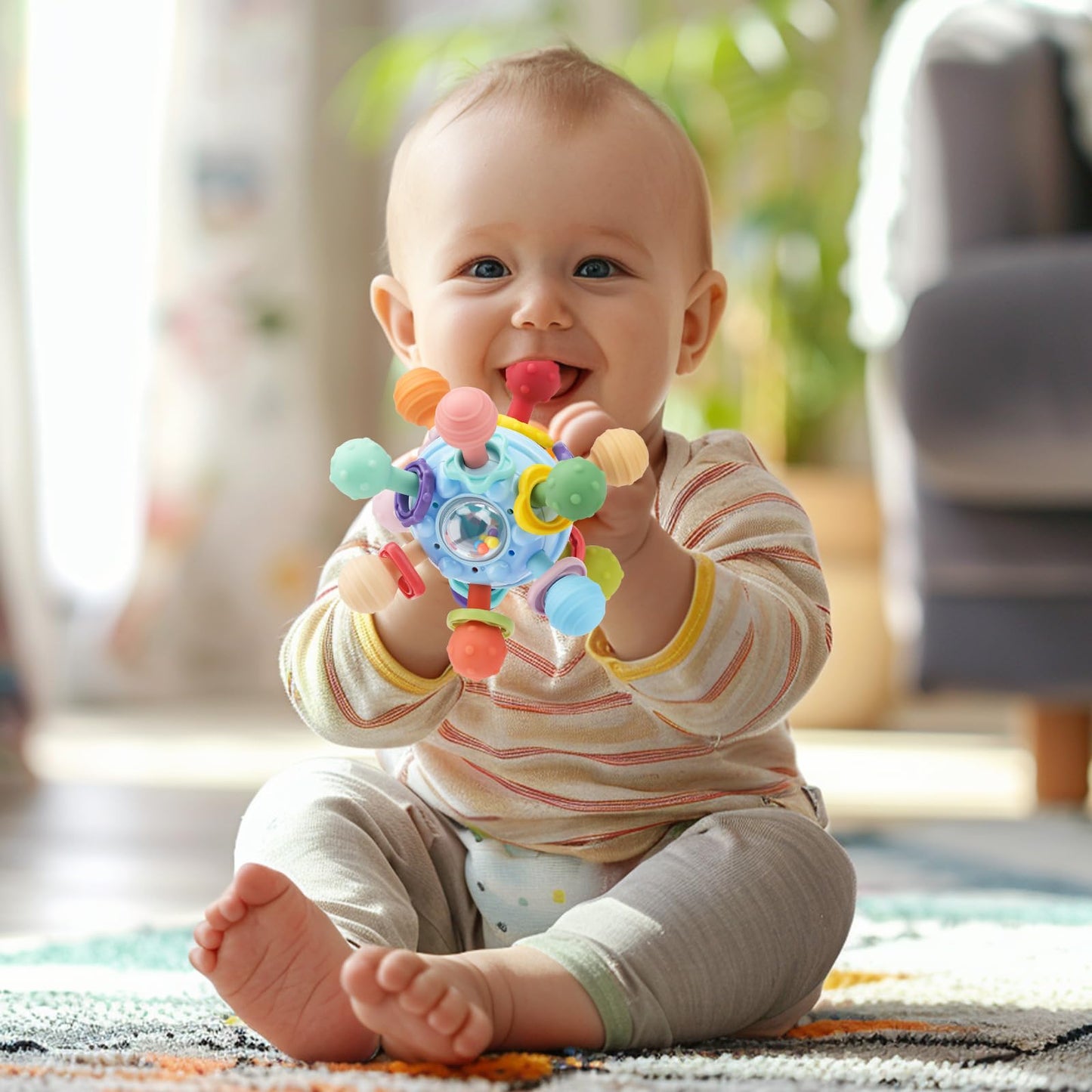 Baby Teething Toys, Baby Teethers Montessori Sensory Toys For 0-6 6-12 Months, Easter Basket Stuffers Gifts For 1 Year Old Boys
