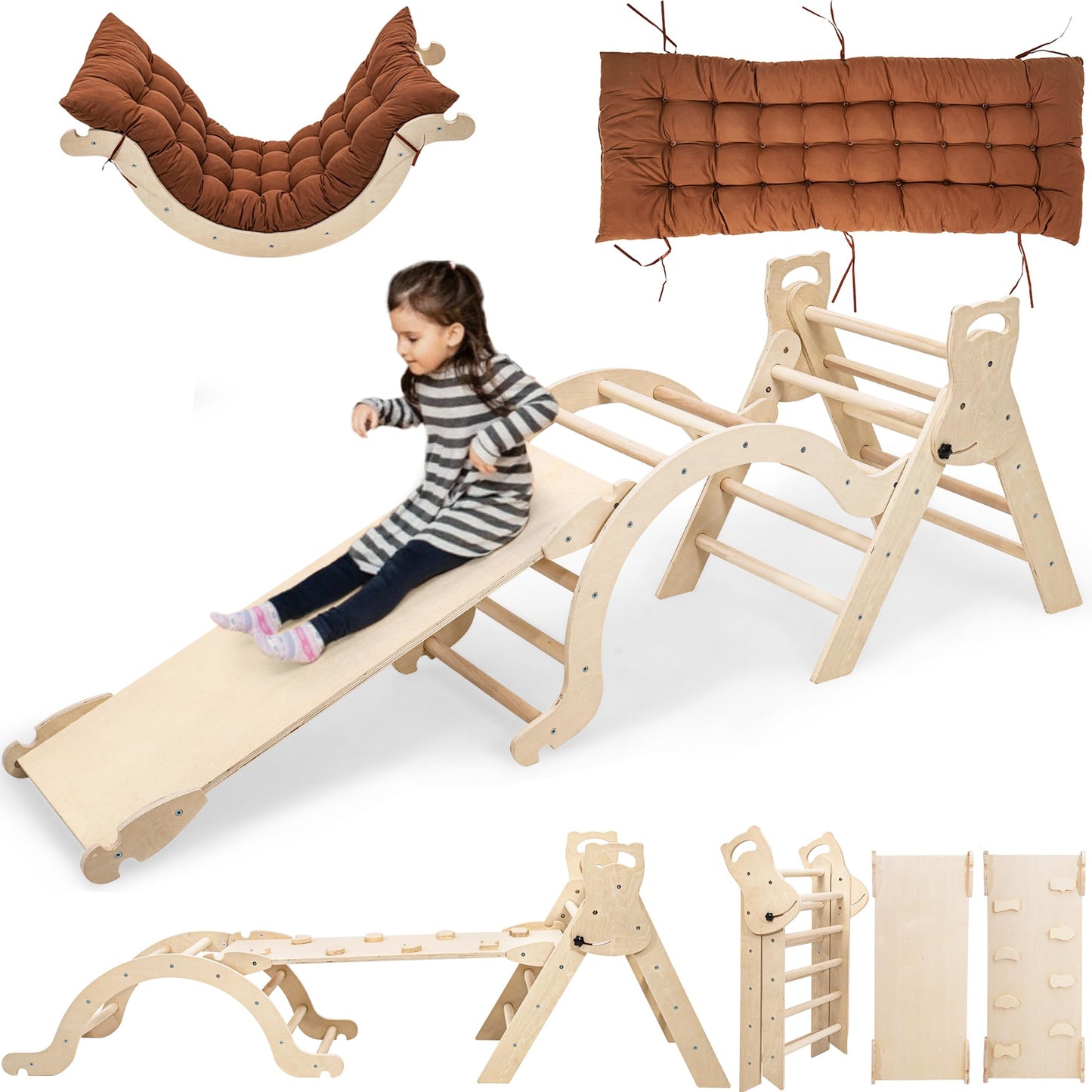 Neocozy Pikler Triangle Set With Cushion, Arch And Slide, Toddler Climbing Toys Indoor Playground, Montessori Climbing Set, Indo