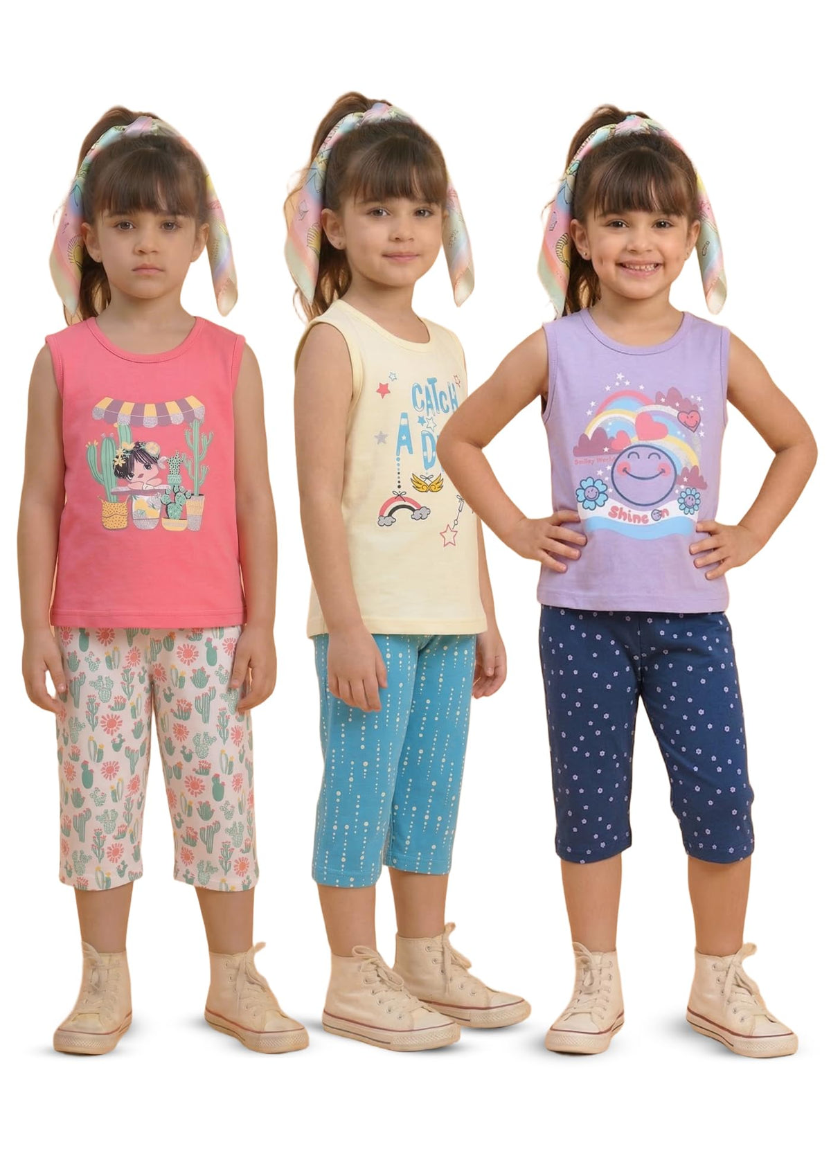 Mi Kidz Pure Cotton Top & Capri Set For Girls Kids