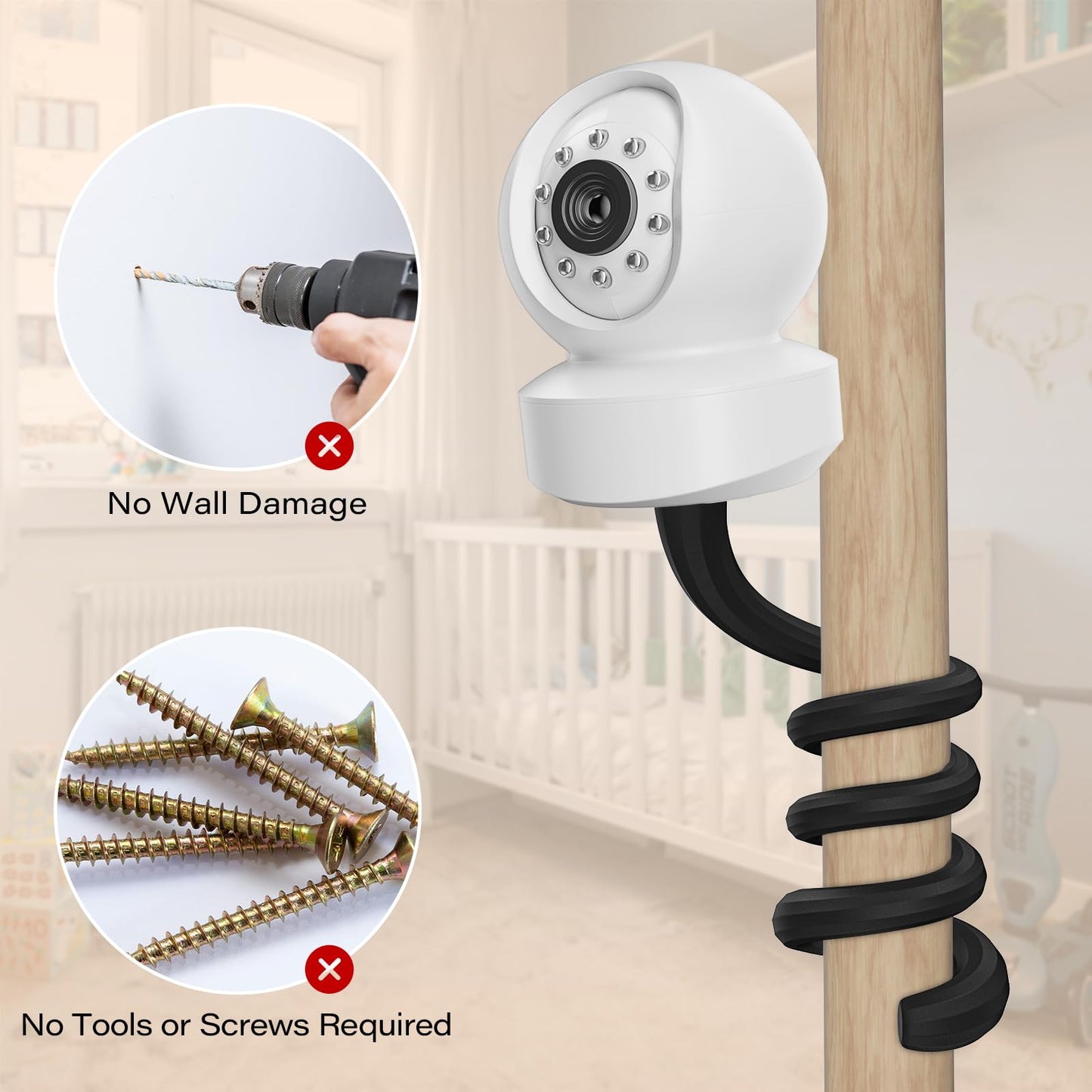 A2C Baby Monitor Mount Flexible Universal Baby Camera Mount Compatible With Infant Optics Dxr 8 Dxr-8 Pro, Vtech, Anmeate, Most